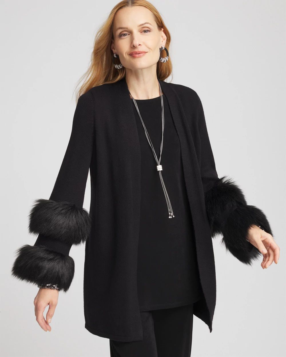 Travelers™ Collection Faux Fur Cuff Cardigan | Chico's